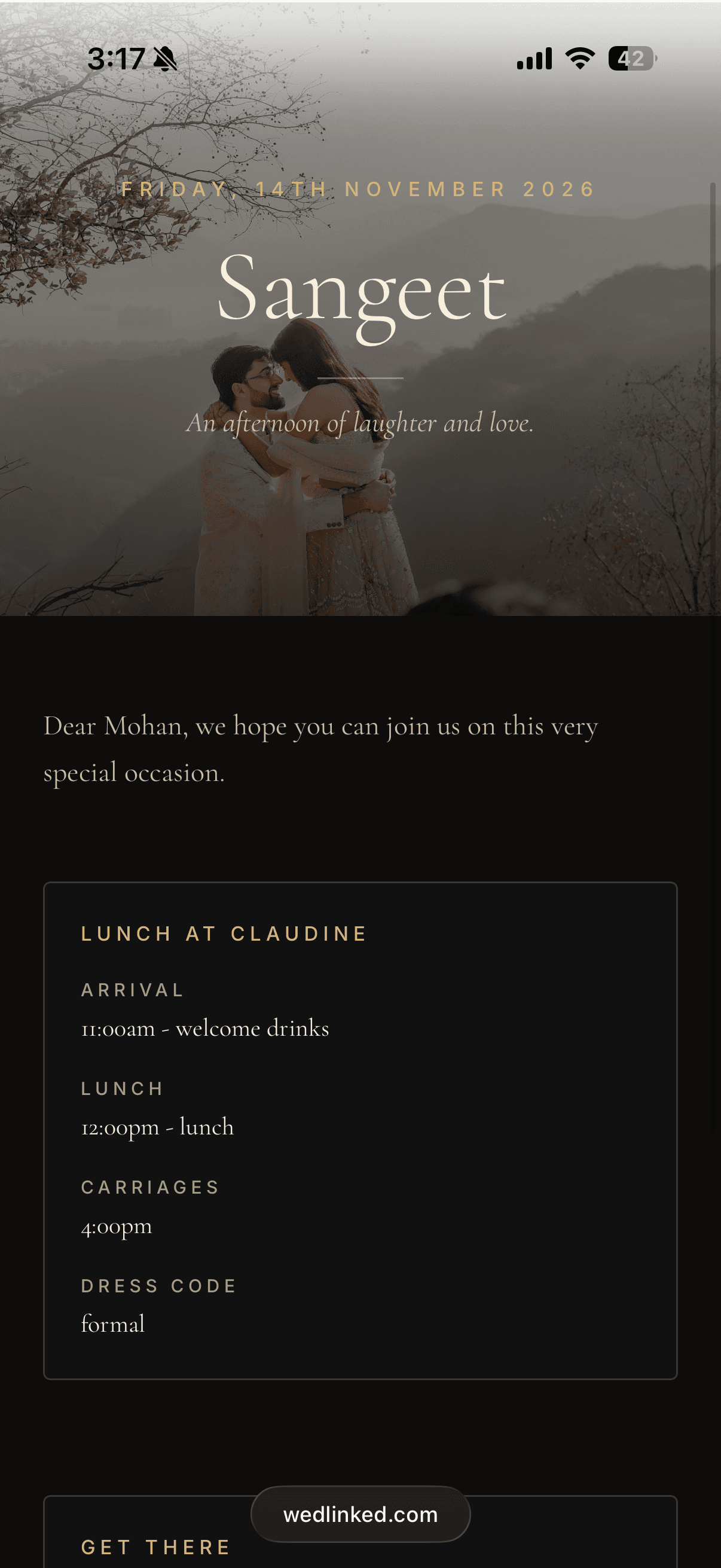 WedLinked event invitation on iPhone